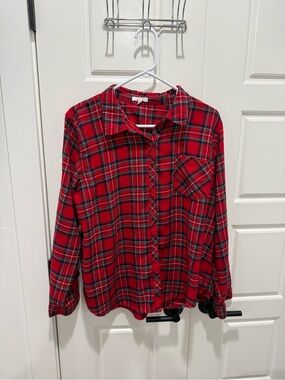 Maurices Red Plaid Button-Up Top